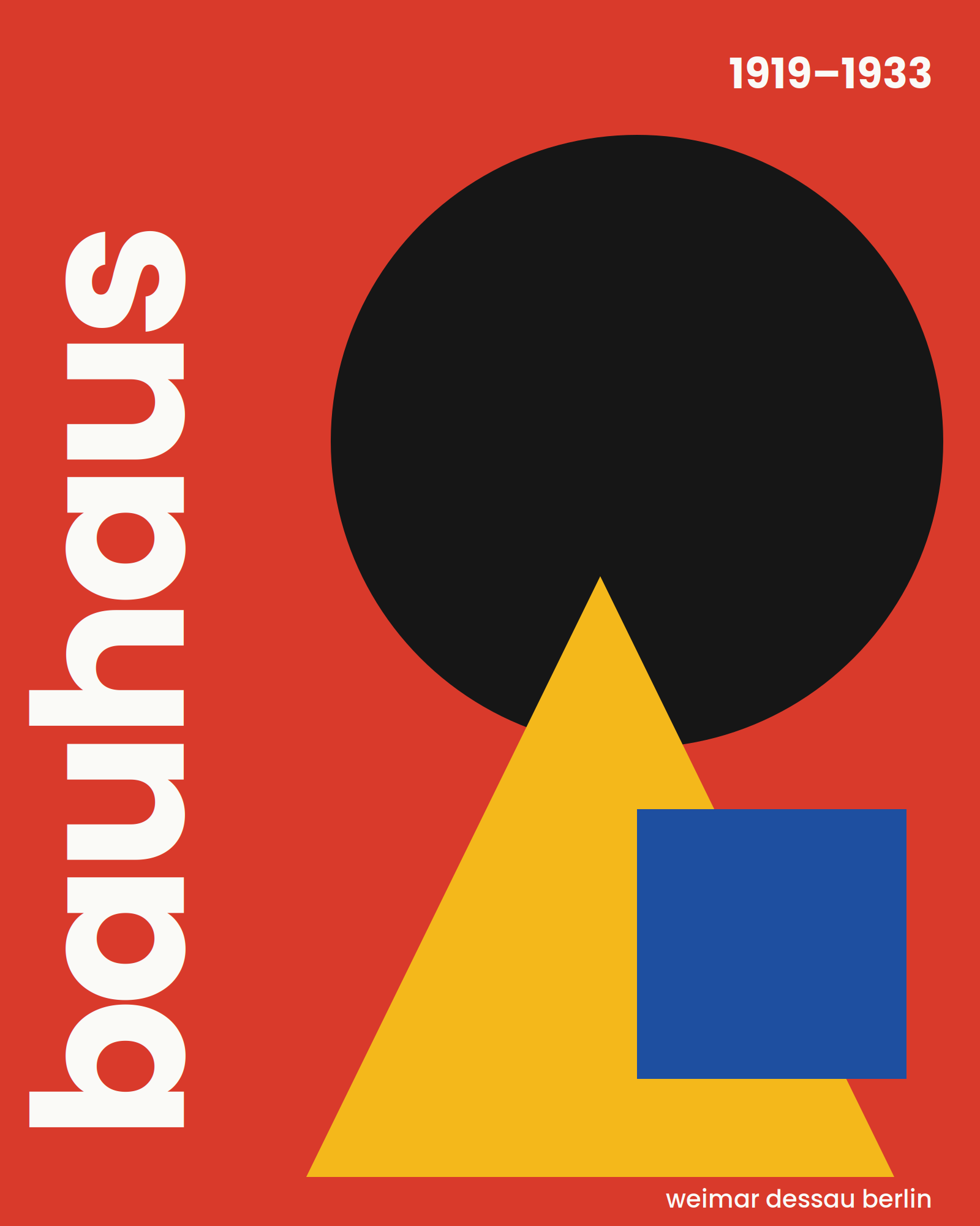 circle, square and triangle in red, yellow and blue: the three primary forms